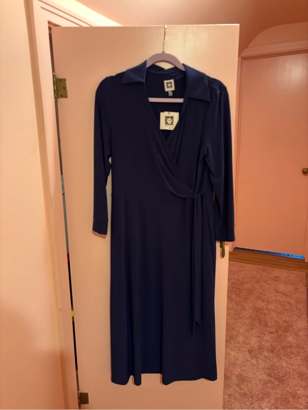 Anne Klein Navy Wrap-Style Long Sleeve Dress